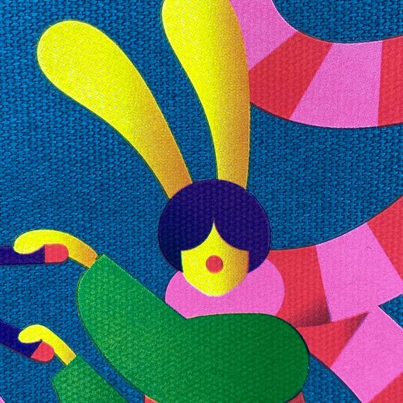 KIEHLS Limited Edition Art Janine Rewell Reusable Canvas Tote Shopping Bag Blue - Picture 6 of 13